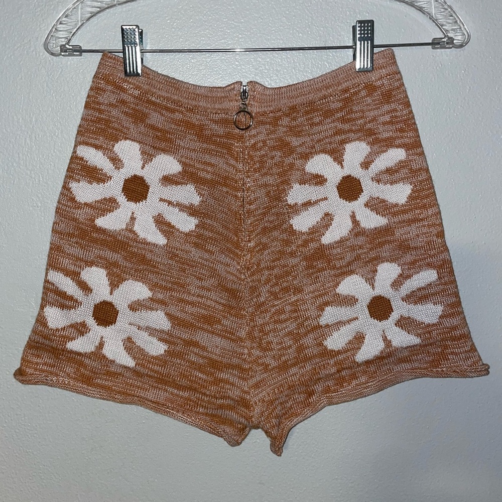 Orange Floral Knit Women's Shorts